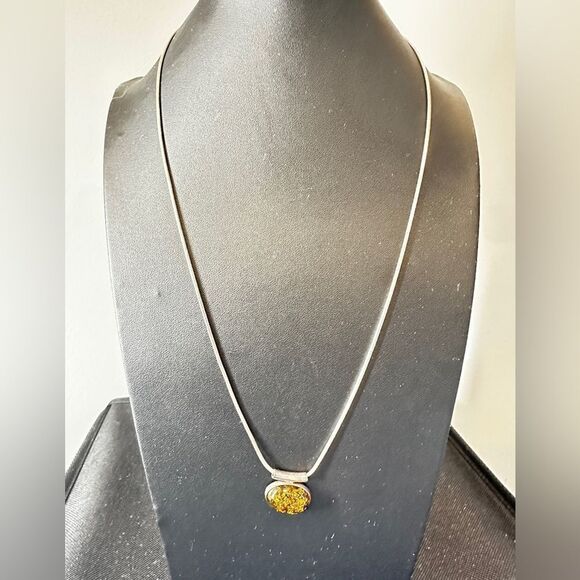 Baltic amber from Poland cabochon necklace in sterling silver! - Picture 13 of 13